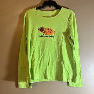 Mountain Lake Women’s Large Happy Halloweenie Long Sleeve Shirt Lime Green